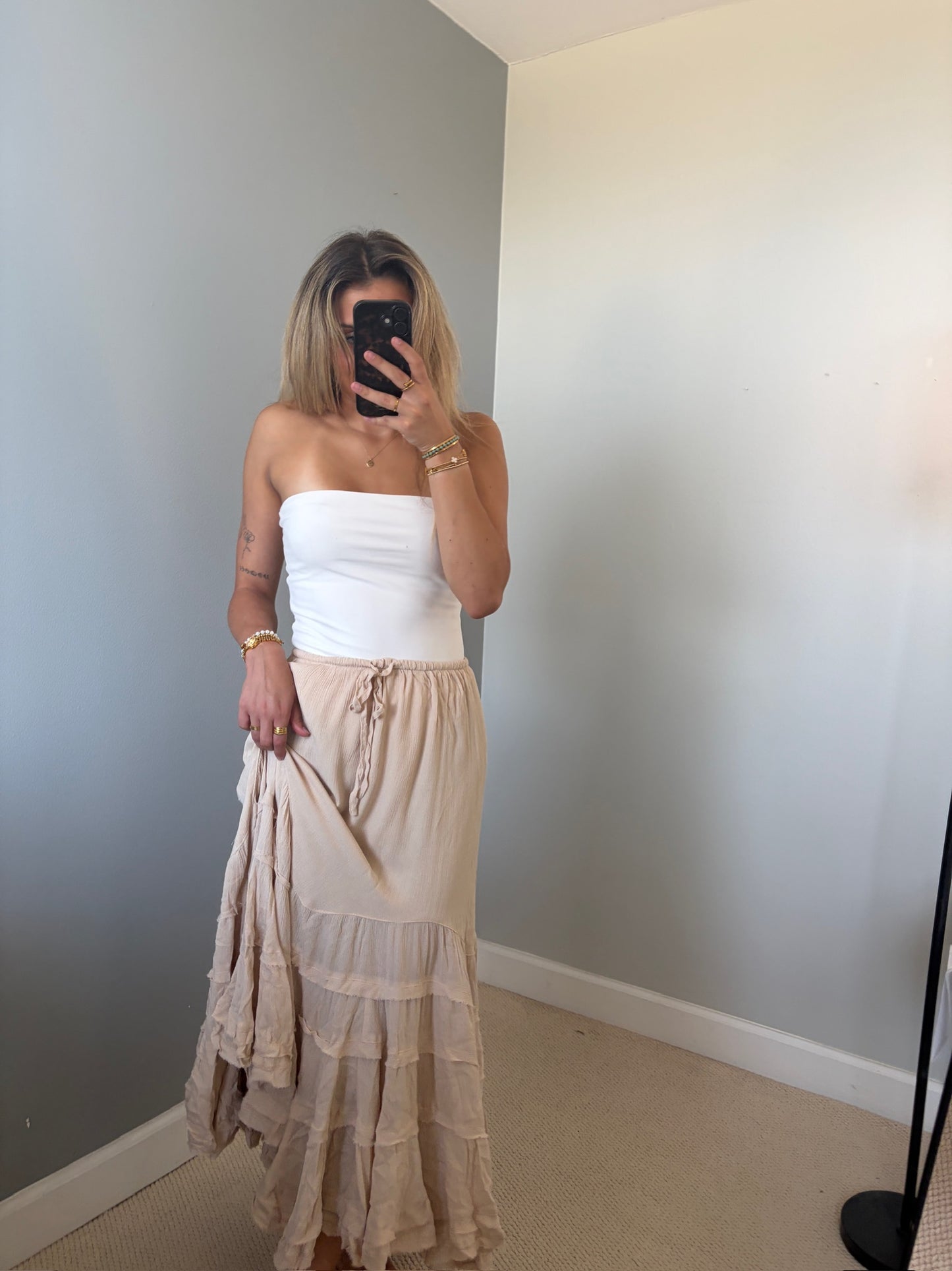 Reed Ruffle Maxi Skirt - Tan Natural