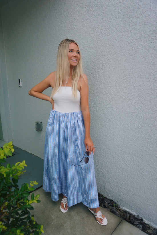 Calie Striped Strapless Maxi Dress - Blue