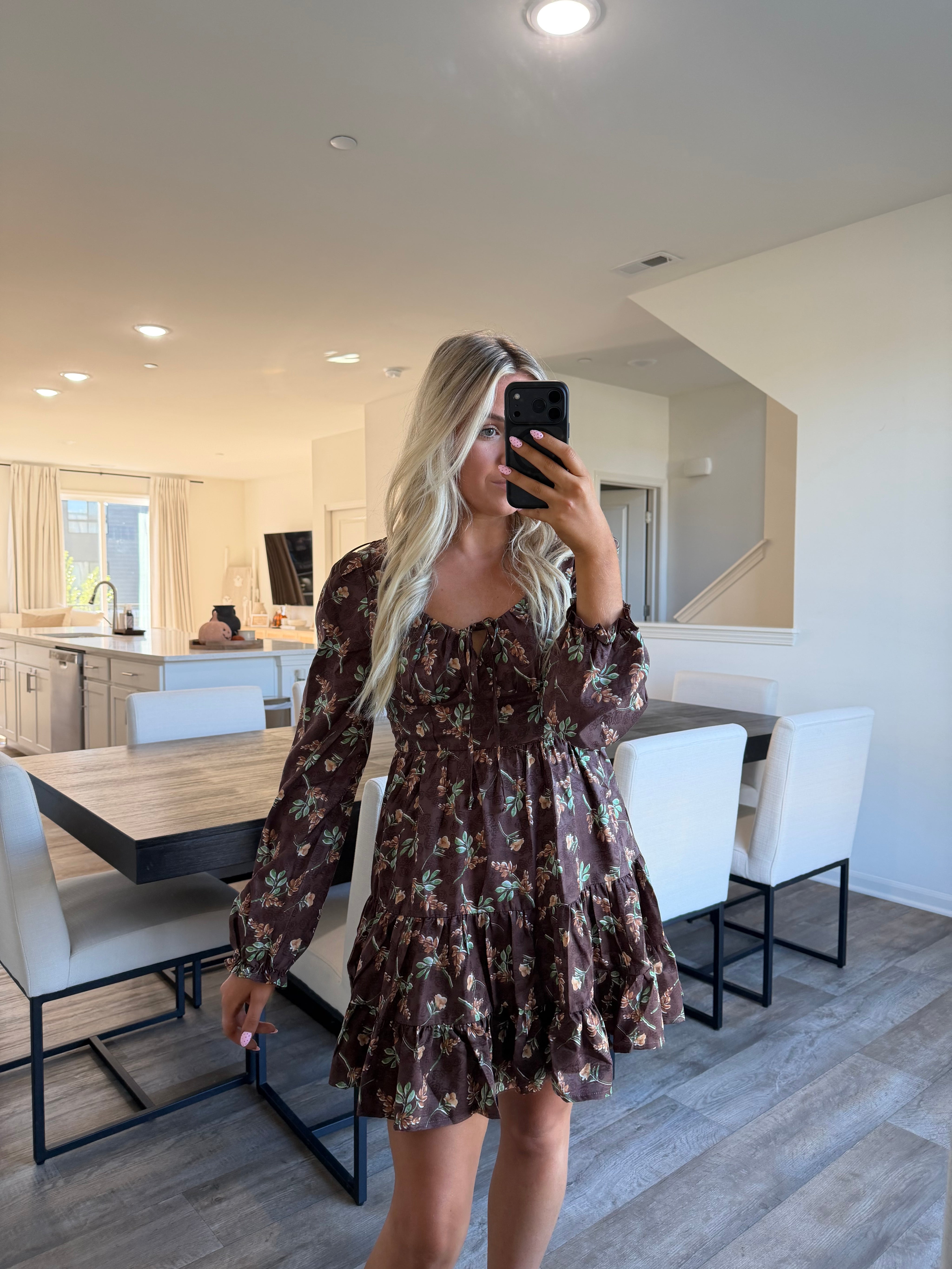 Riann Floral Mini Dress - Brown