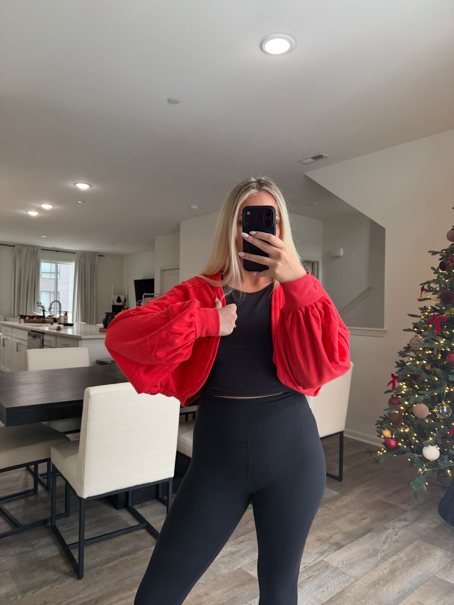 Ayla French Terry Bolero Shrug - Tangelo Red