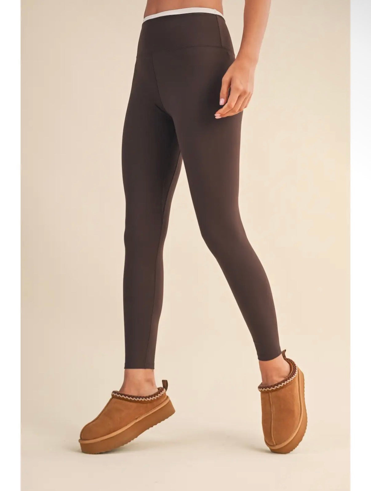 Chocolate Brown Double Layered Leggings - White Contrast (Final Sale)