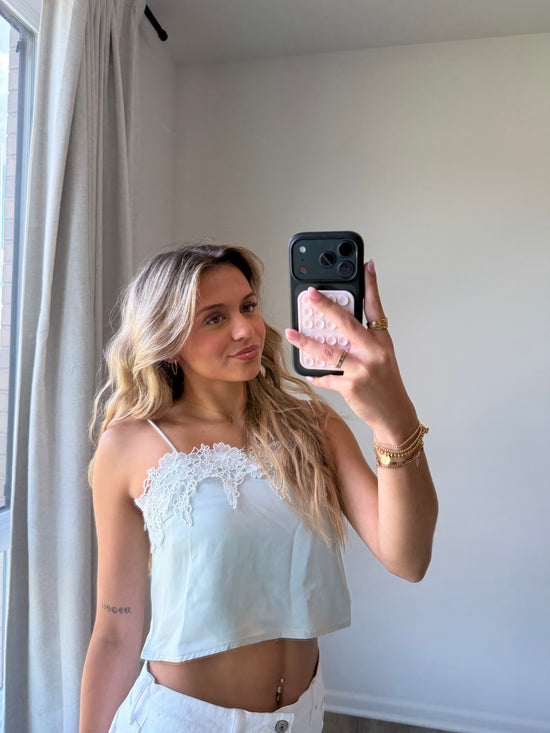 Jules Lace Tank Cropped - Light Sage