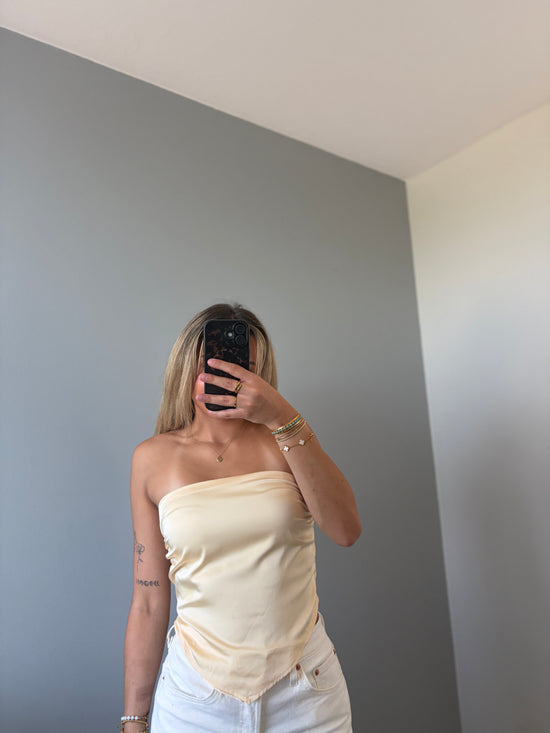 Zoe Butter Lemon Scarf Strapless Satin Top - Yellow