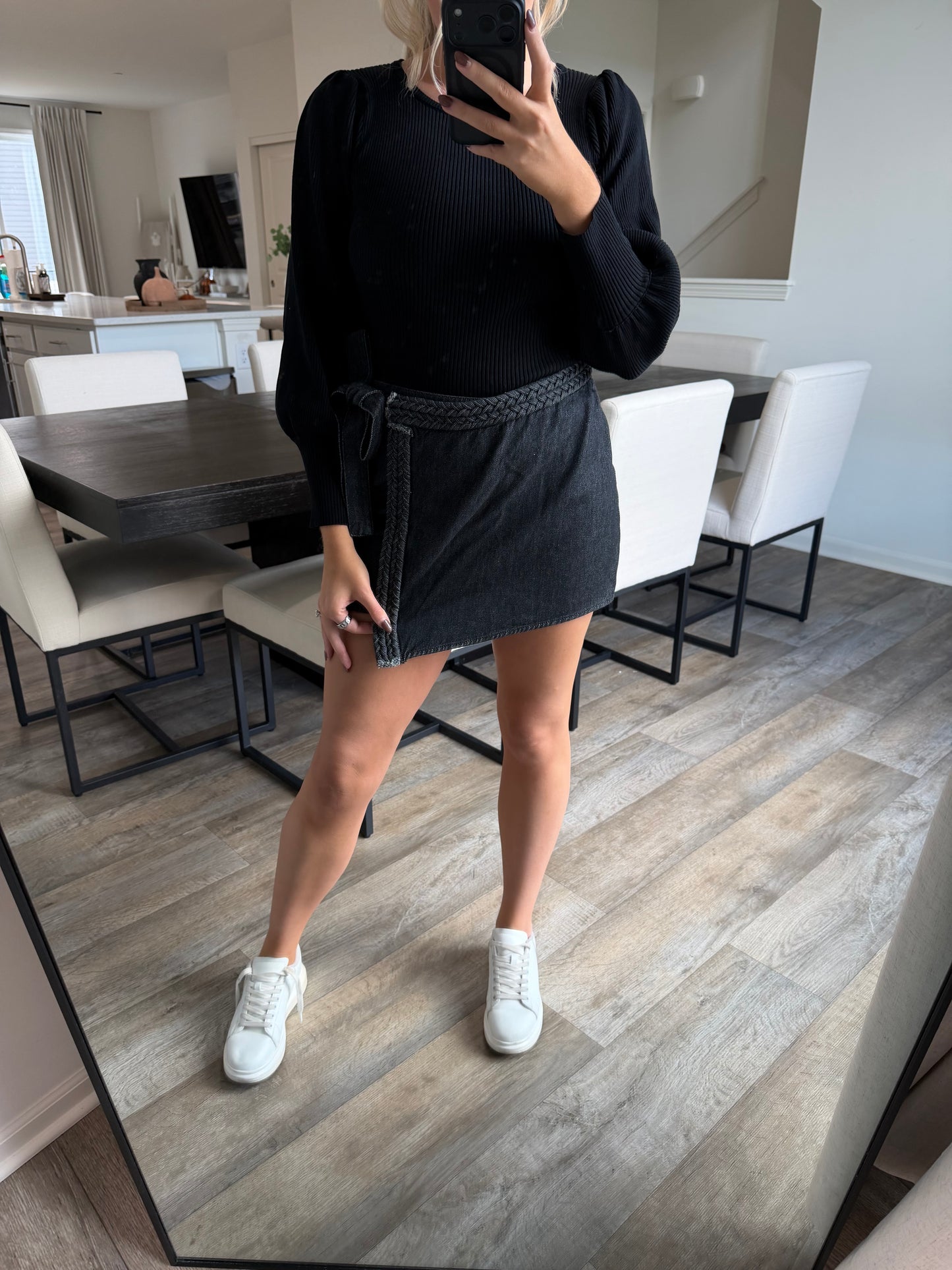 Diane Wrap Braided Denim Skort - Charcoal