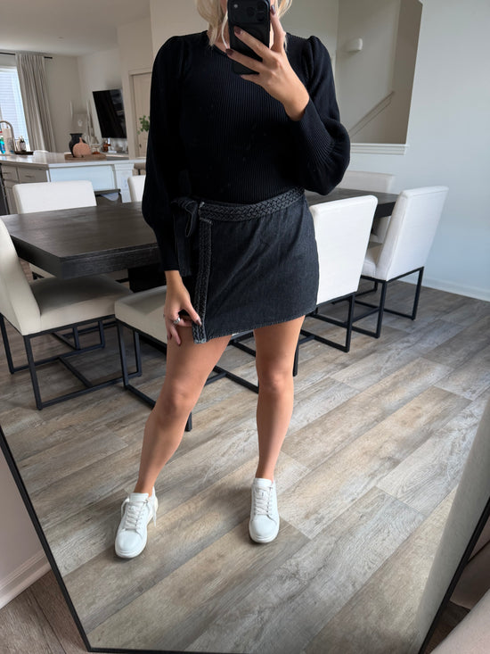 Diane Wrap Braided Denim Skort - Charcoal