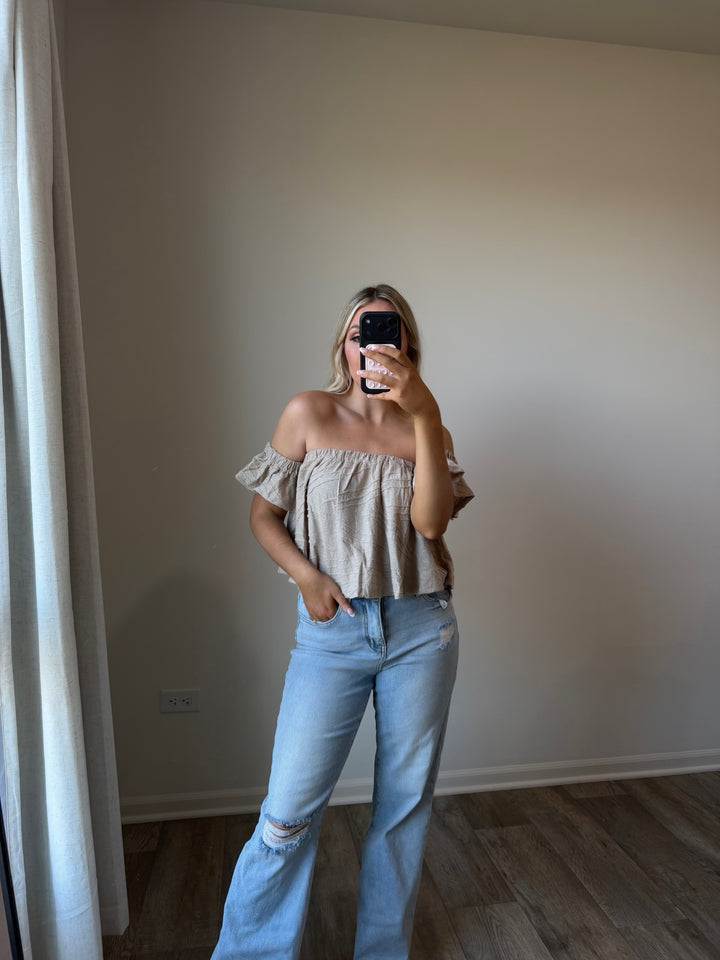 Piper Off The Shoulder Textured Top - Taupe