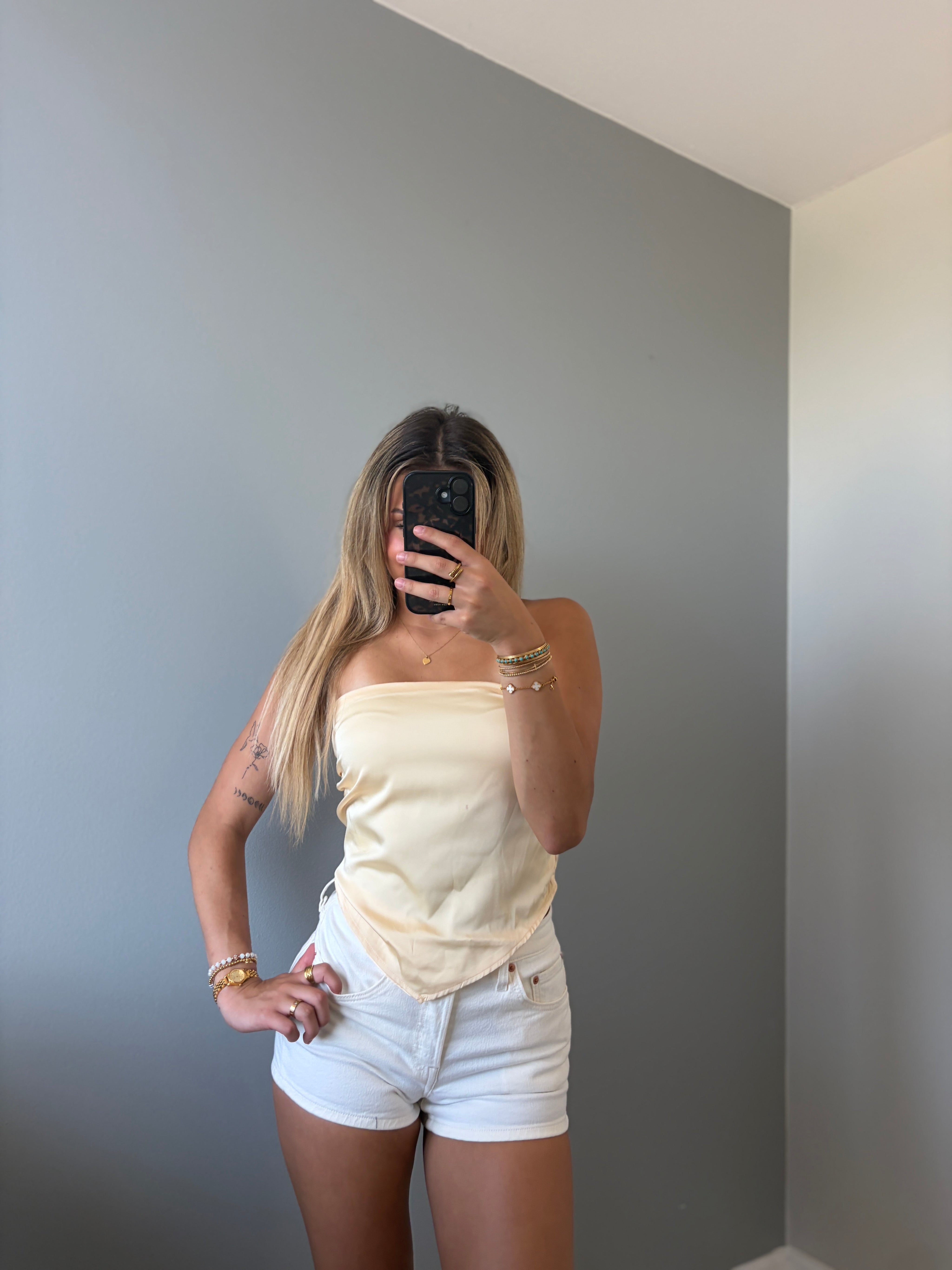 Zoe Butter Lemon Scarf Strapless Satin Top - Yellow
