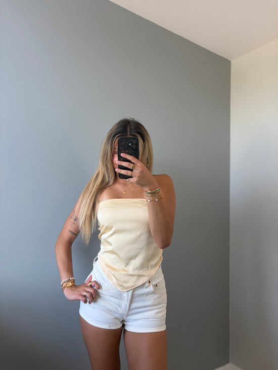 Zoe Butter Lemon Scarf Strapless Satin Top - Yellow