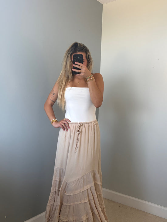Reed Ruffle Maxi Skirt - Tan Natural