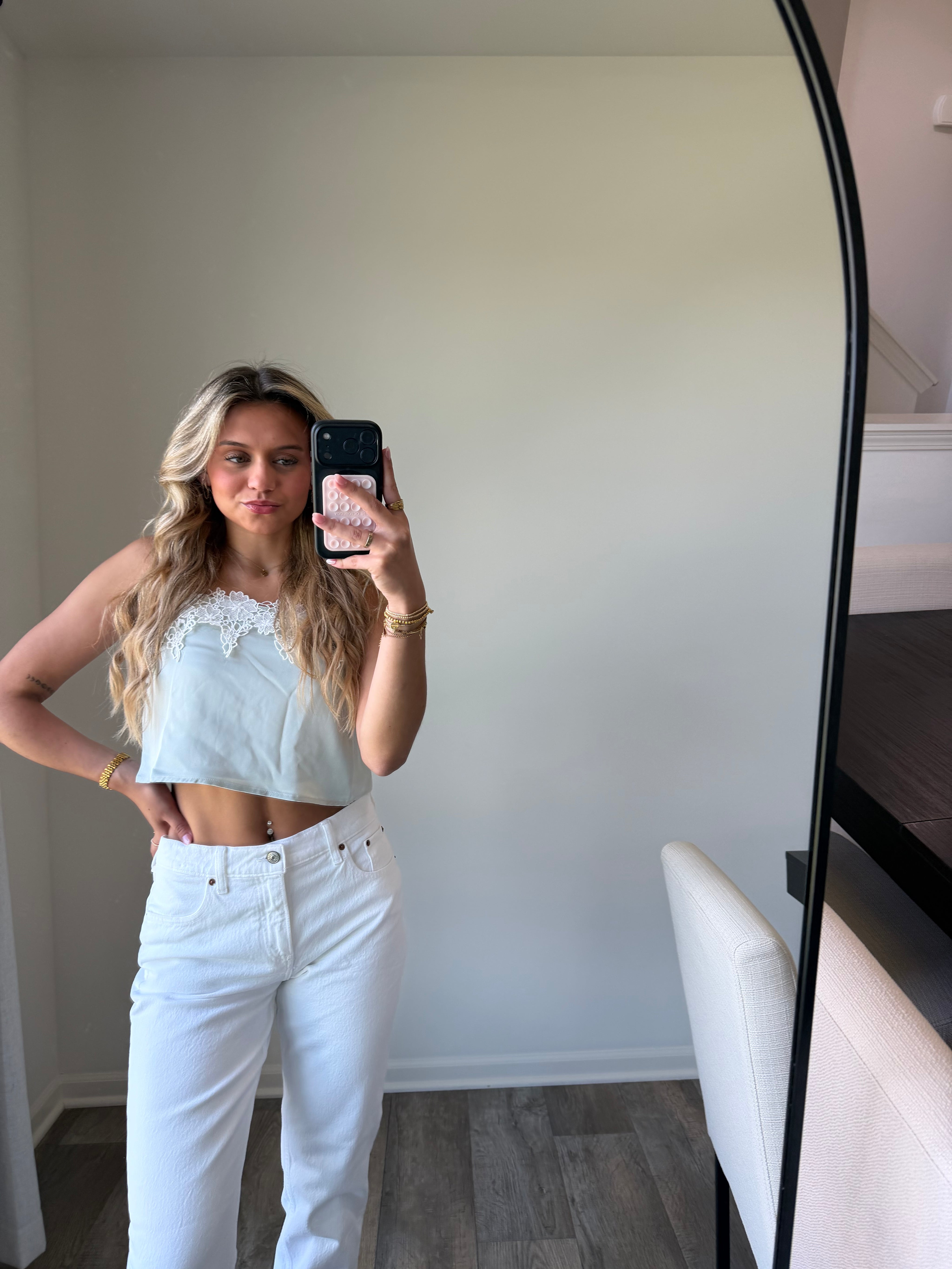 Jules Lace Tank Cropped - Light Sage