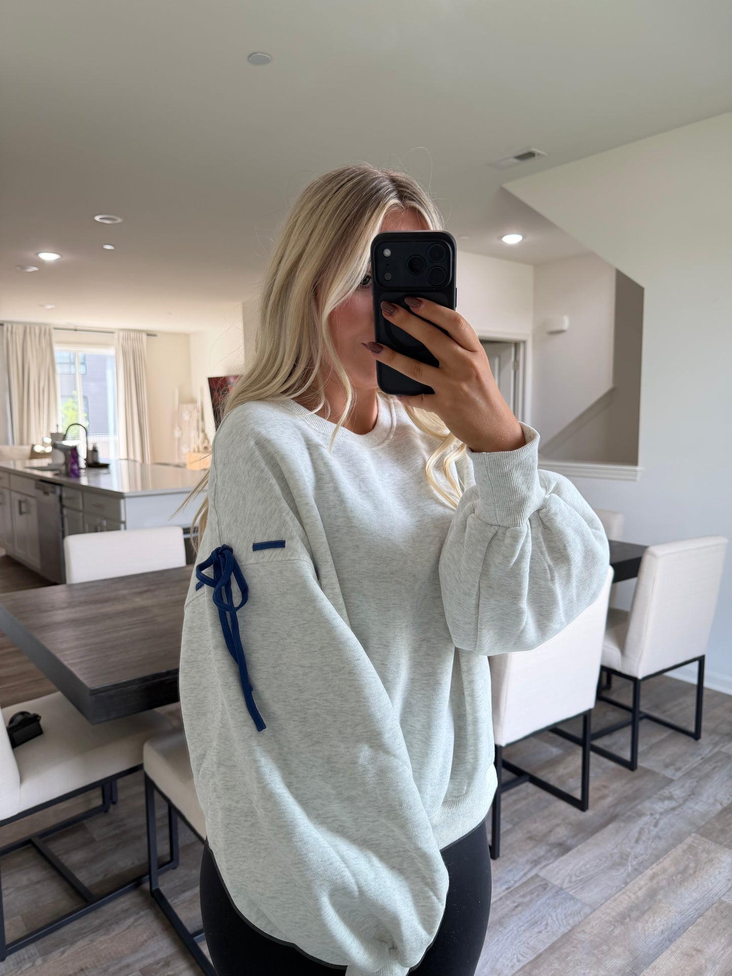 Blaire Bow Detail Sweater - Light Gray/Blue