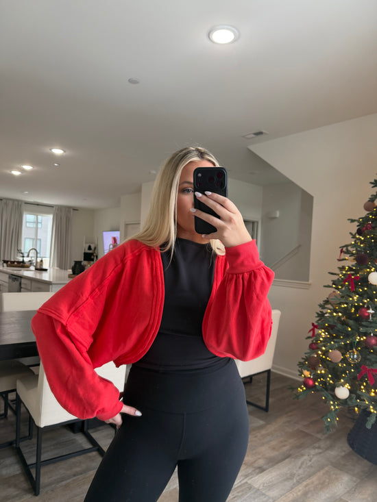 Ayla French Terry Bolero Shrug - Tangelo Red