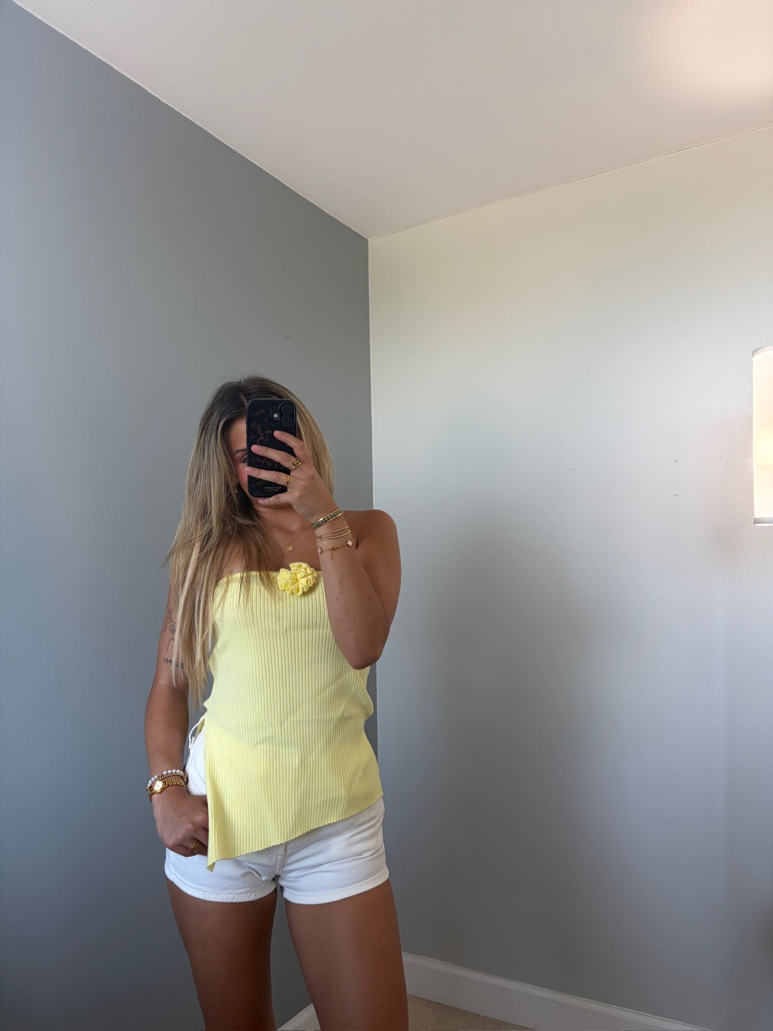 Odell Yellow Floral Strapless Top