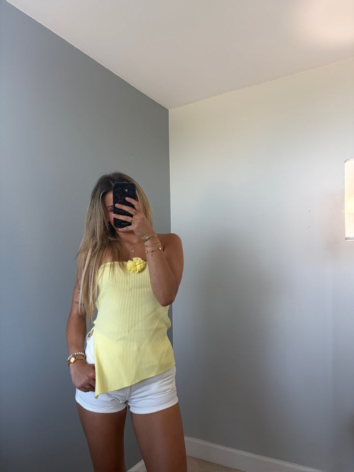 Odell Yellow Floral Strapless Top