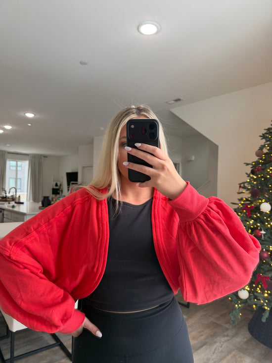Ayla French Terry Bolero Shrug - Tangelo Red