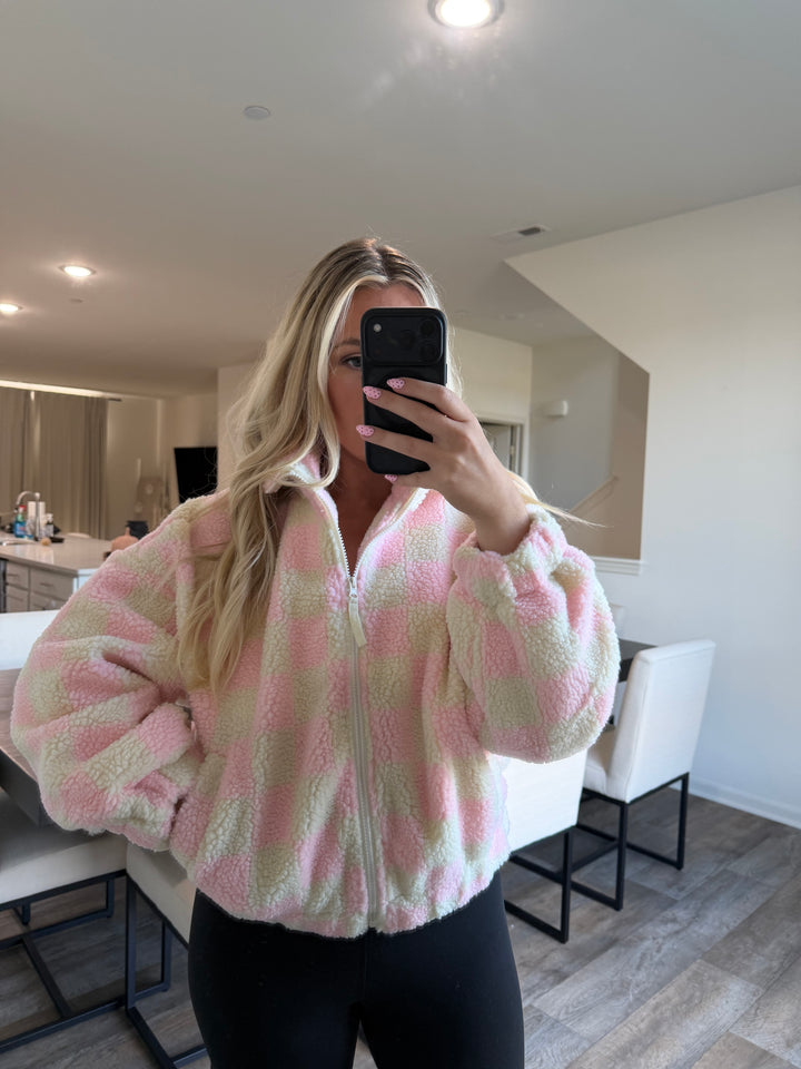 Billy Checkered Jacket - Cream/Pink