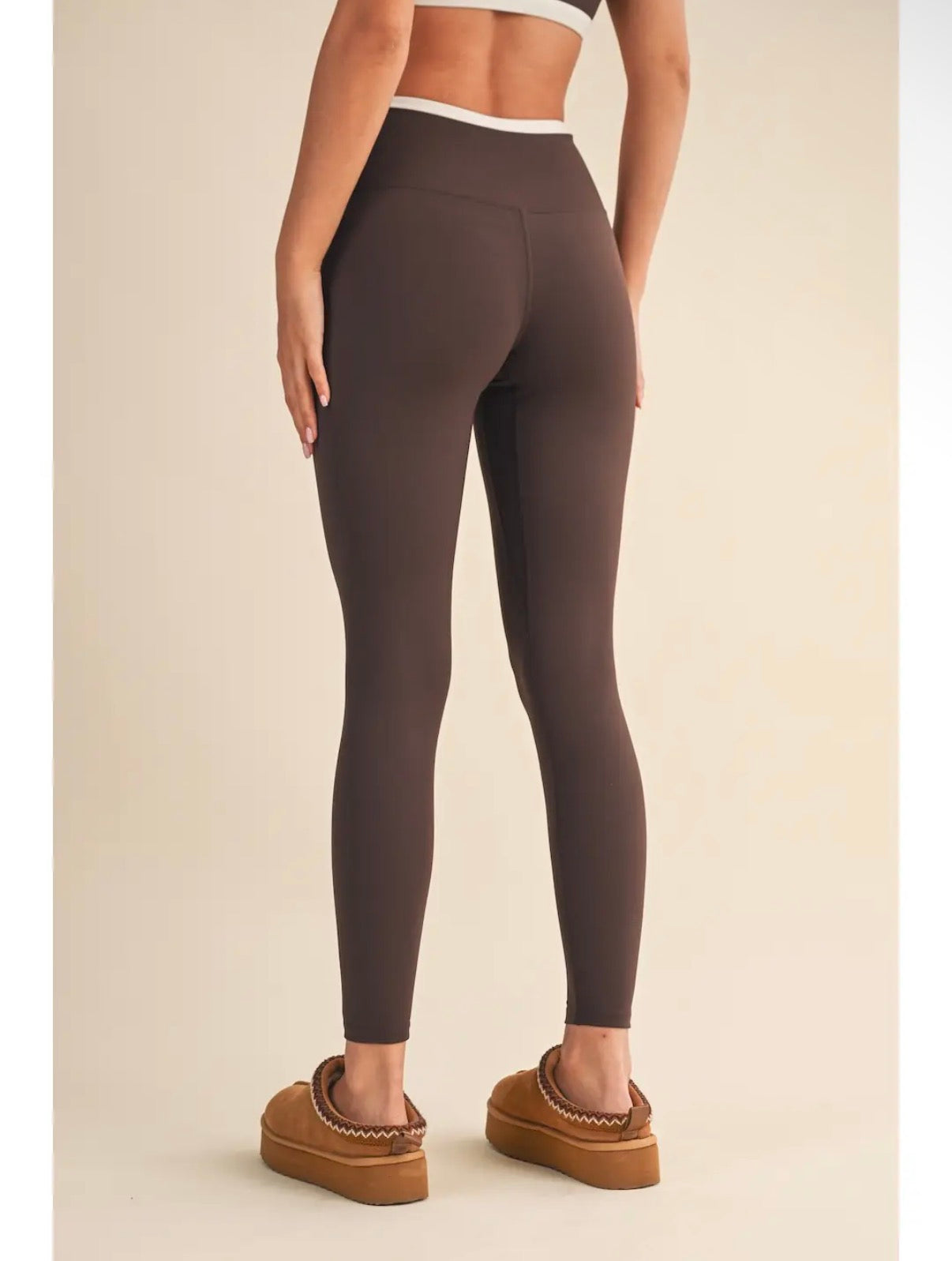 Chocolate Brown Double Layered Leggings - White Contrast (Final Sale)