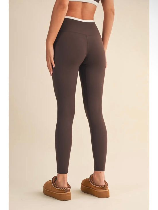 Chocolate Brown Double Layered Leggings - White Contrast (Final Sale)