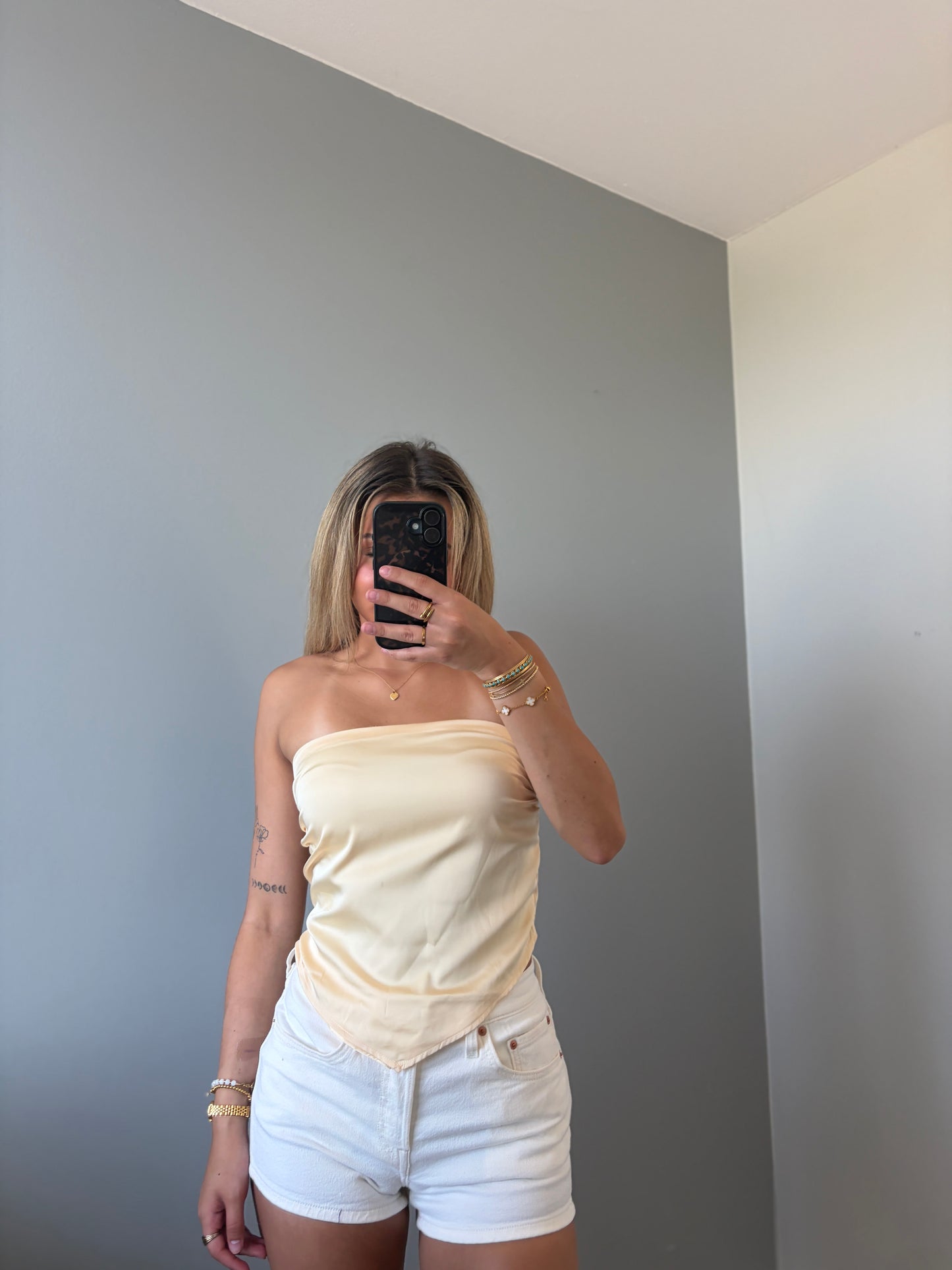 Zoe Butter Lemon Scarf Strapless Satin Top - Yellow