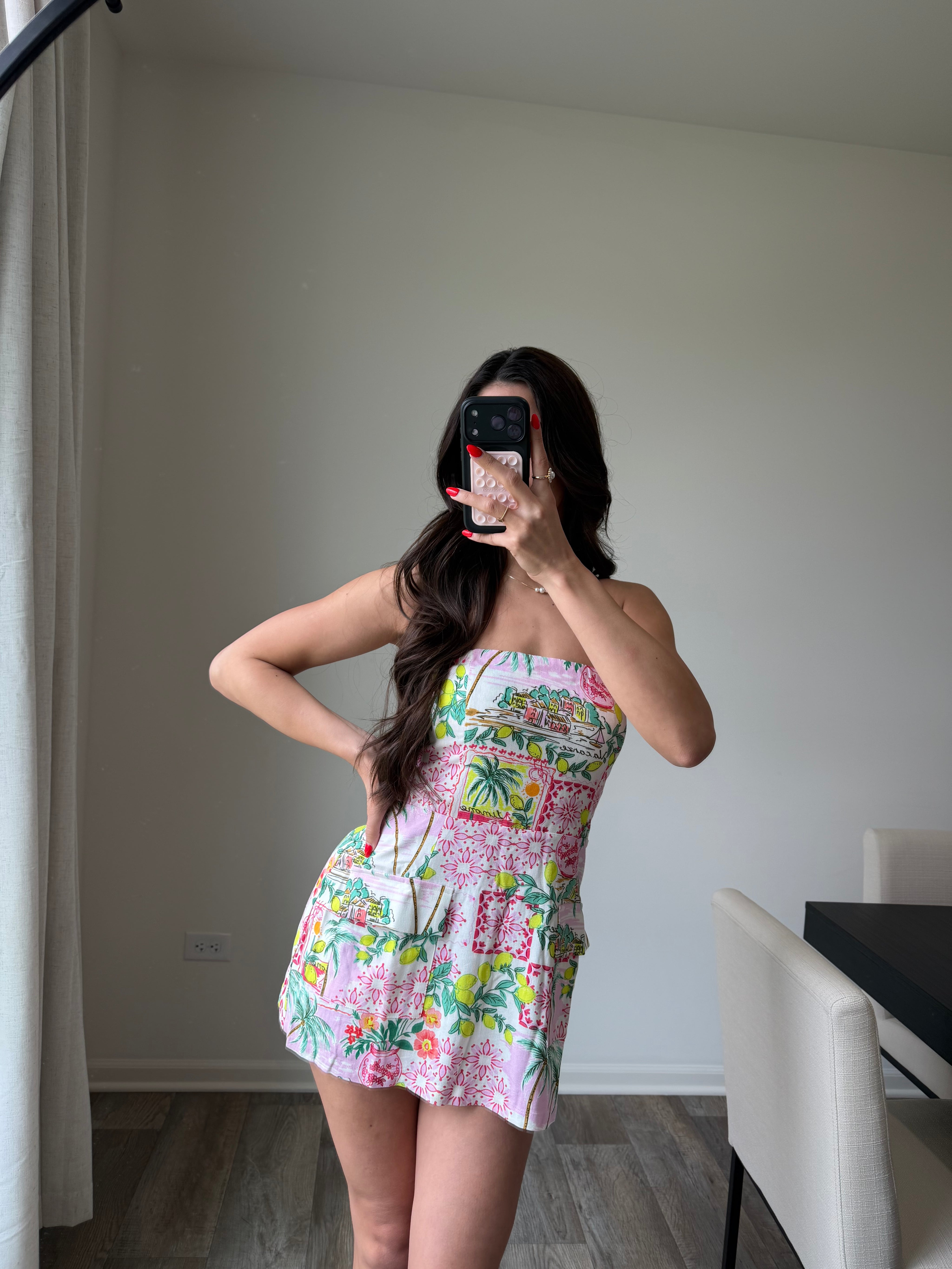 Lani Tropical Pocket Tube Mini Dress - Pink/Green