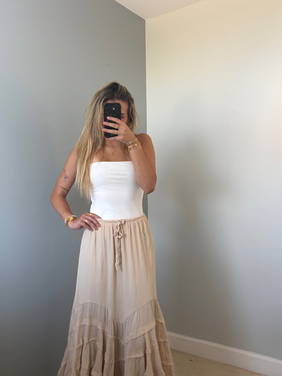 Reed Ruffle Maxi Skirt - Tan Natural