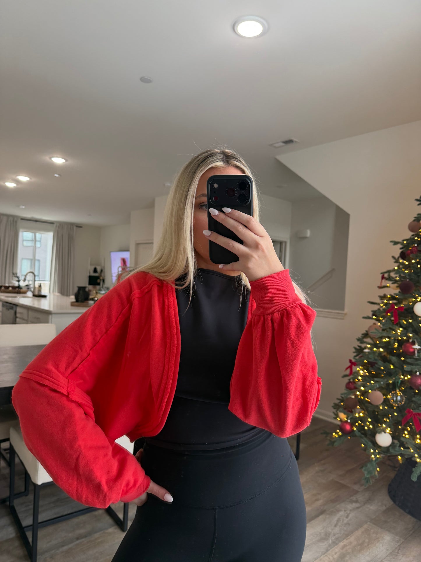 Ayla French Terry Bolero Shrug - Tangelo Red