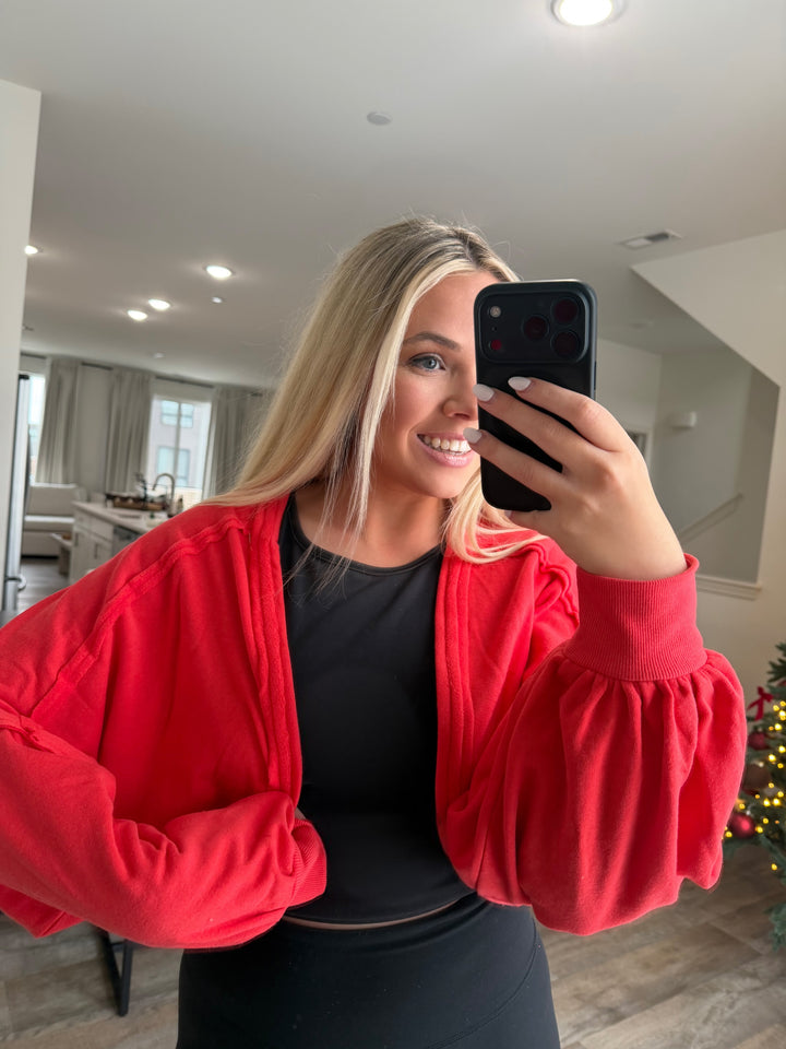 Ayla French Terry Bolero Shrug - Tangelo Red