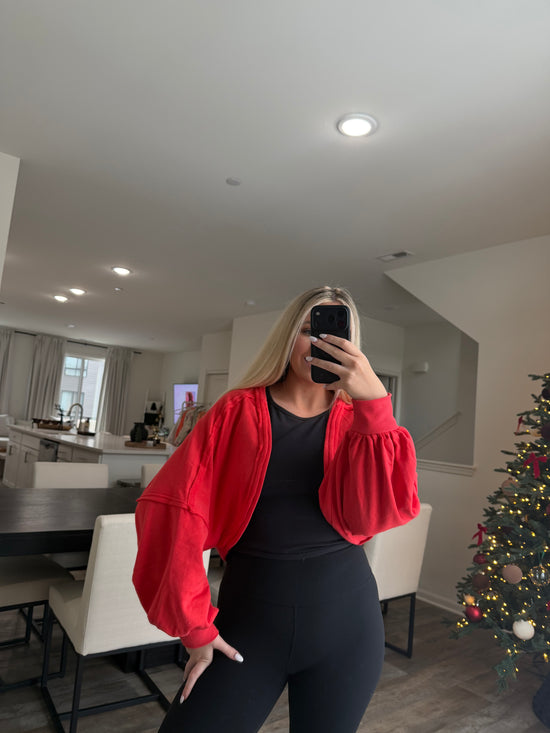 Ayla French Terry Bolero Shrug - Tangelo Red