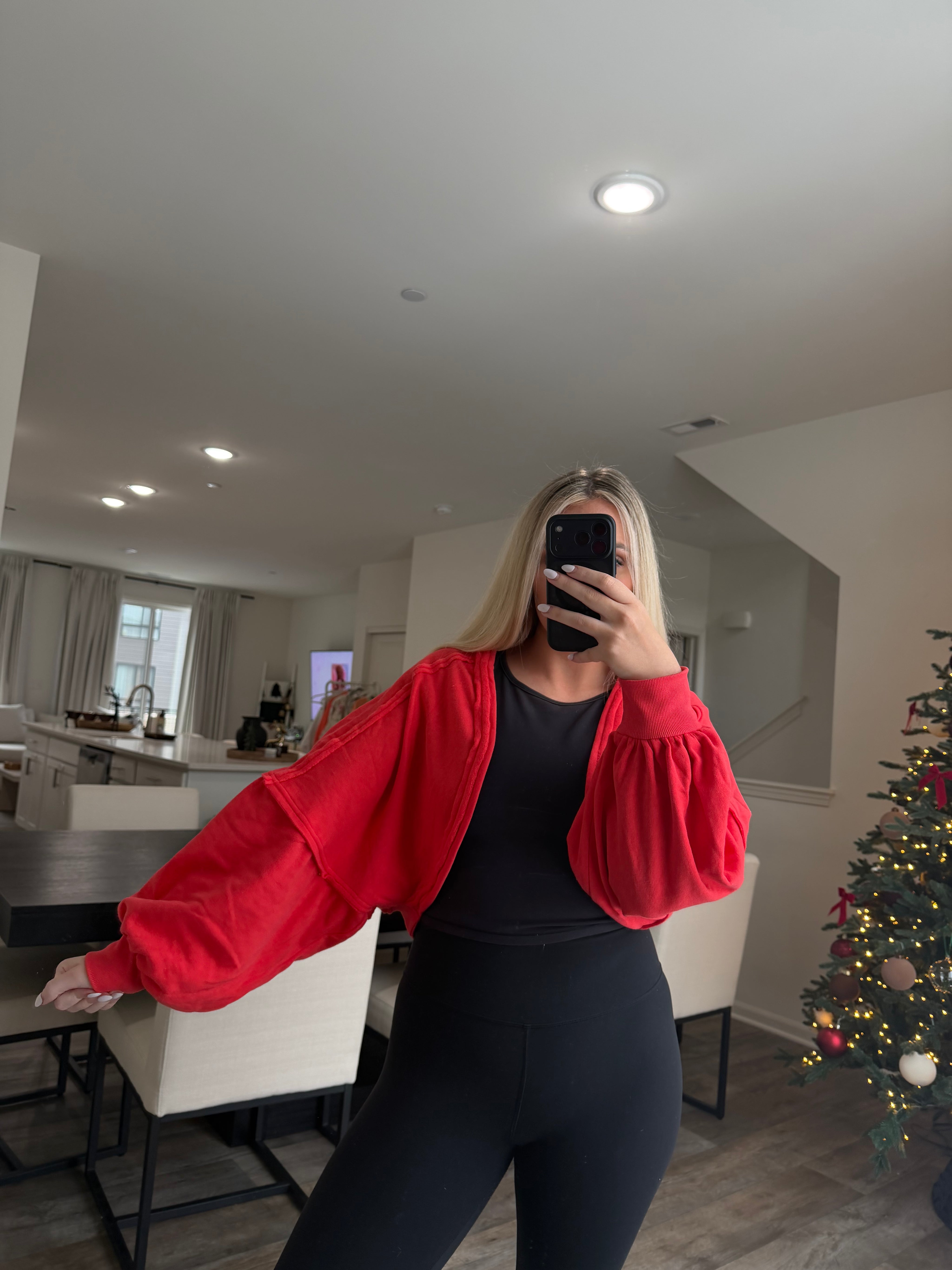 Ayla French Terry Bolero Shrug - Tangelo Red