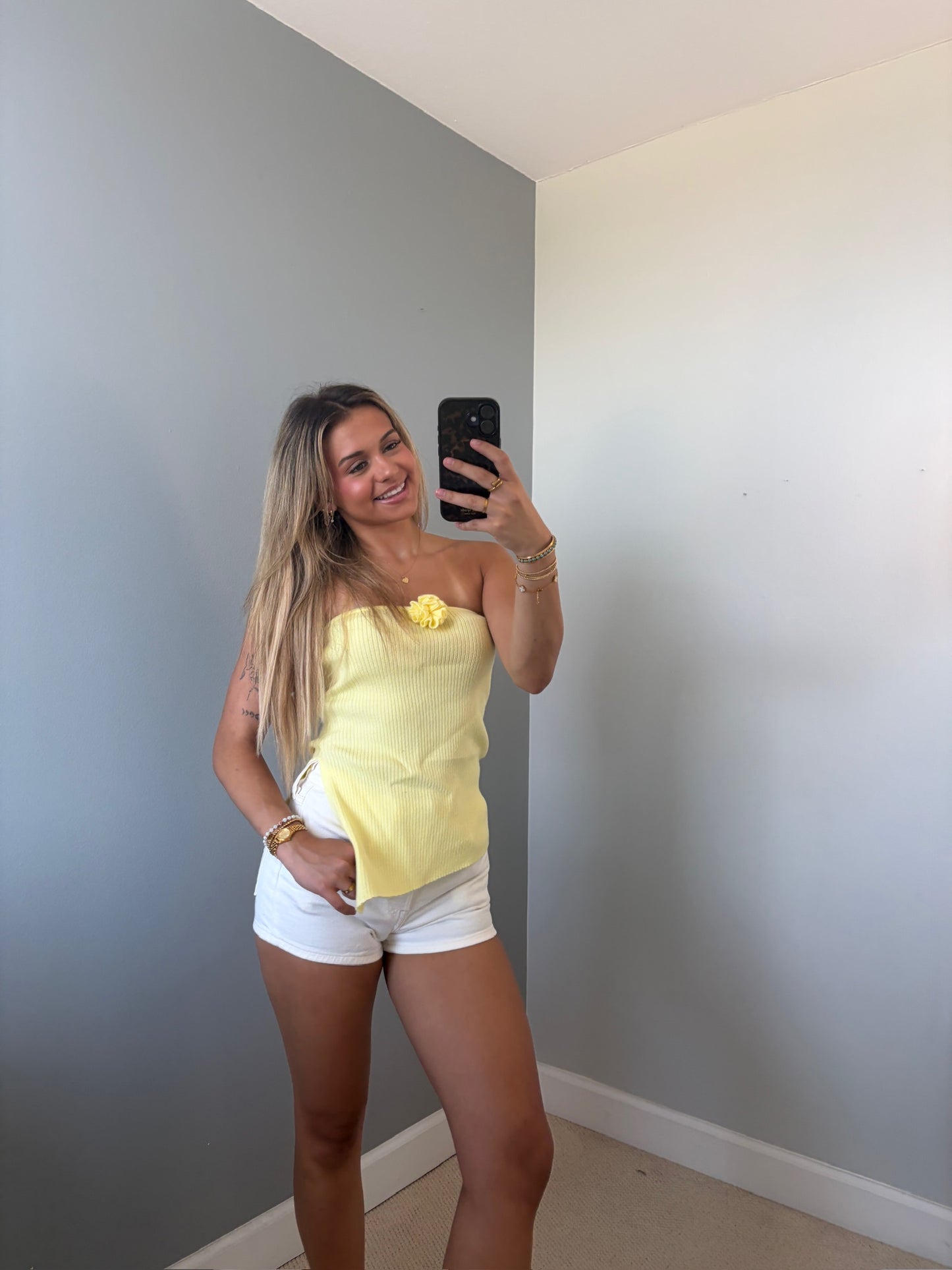 Odell Yellow Floral Strapless Top