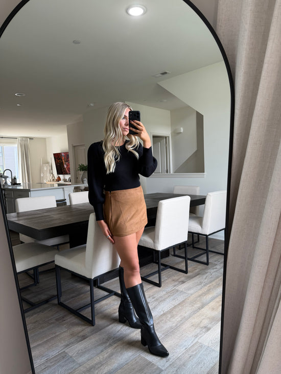Jordan High Waisted Suede Skort - Camel