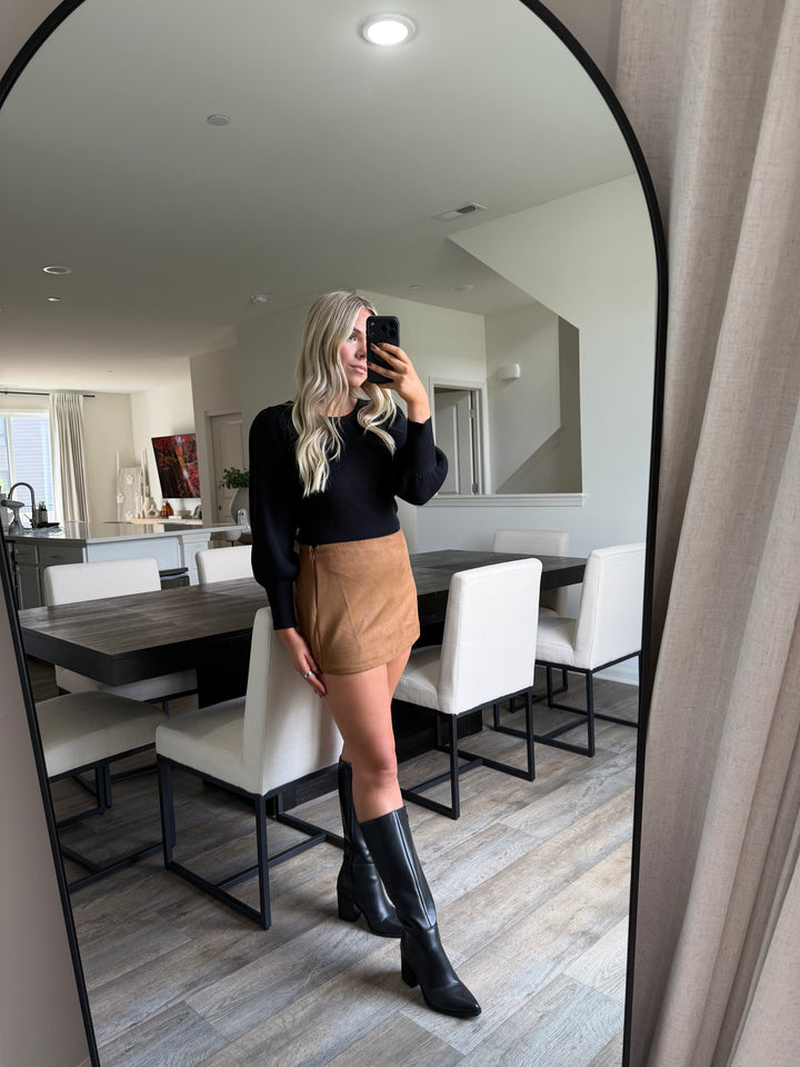 Jordan High Waisted Suede Skort - Camel