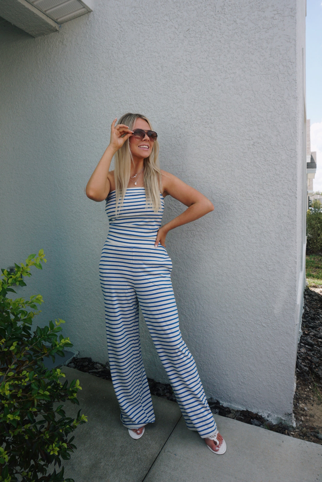 Lola Striped Tube Top and Pants Set- Blue