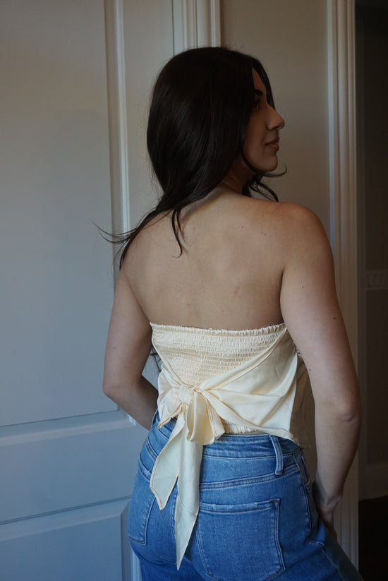 Zoe Butter Lemon Scarf Strapless Satin Top - Yellow