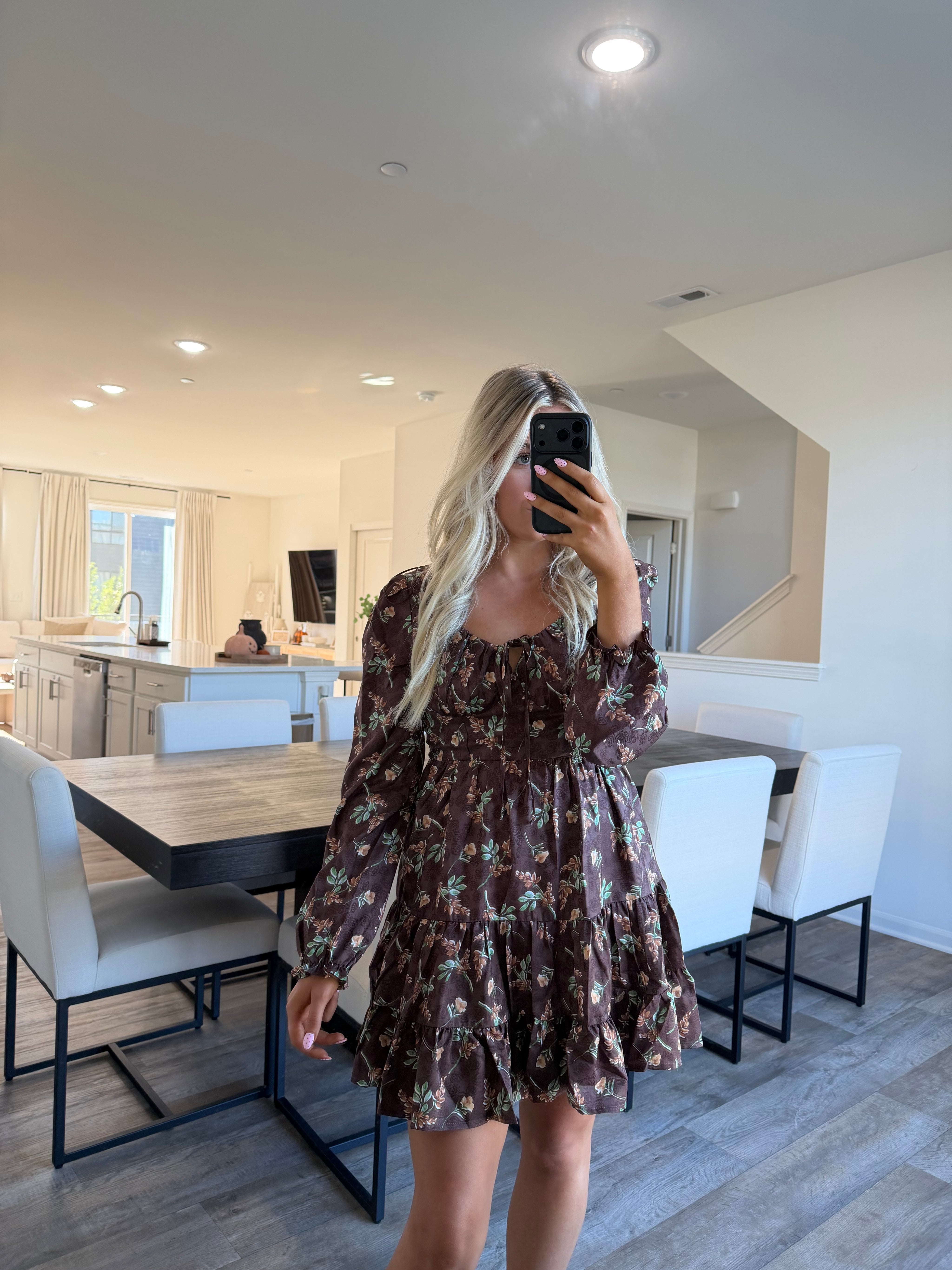 Riann Floral Mini Dress - Brown