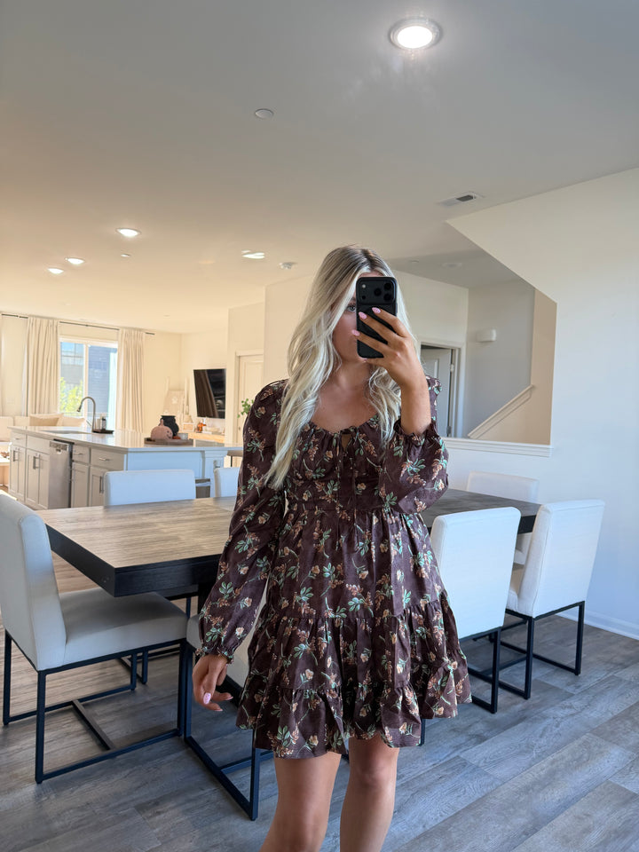 Riann Floral Mini Dress - Brown
