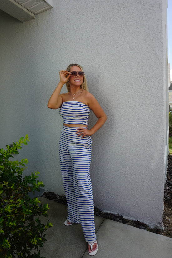 Lola Striped Tube Top and Pants Set- Blue