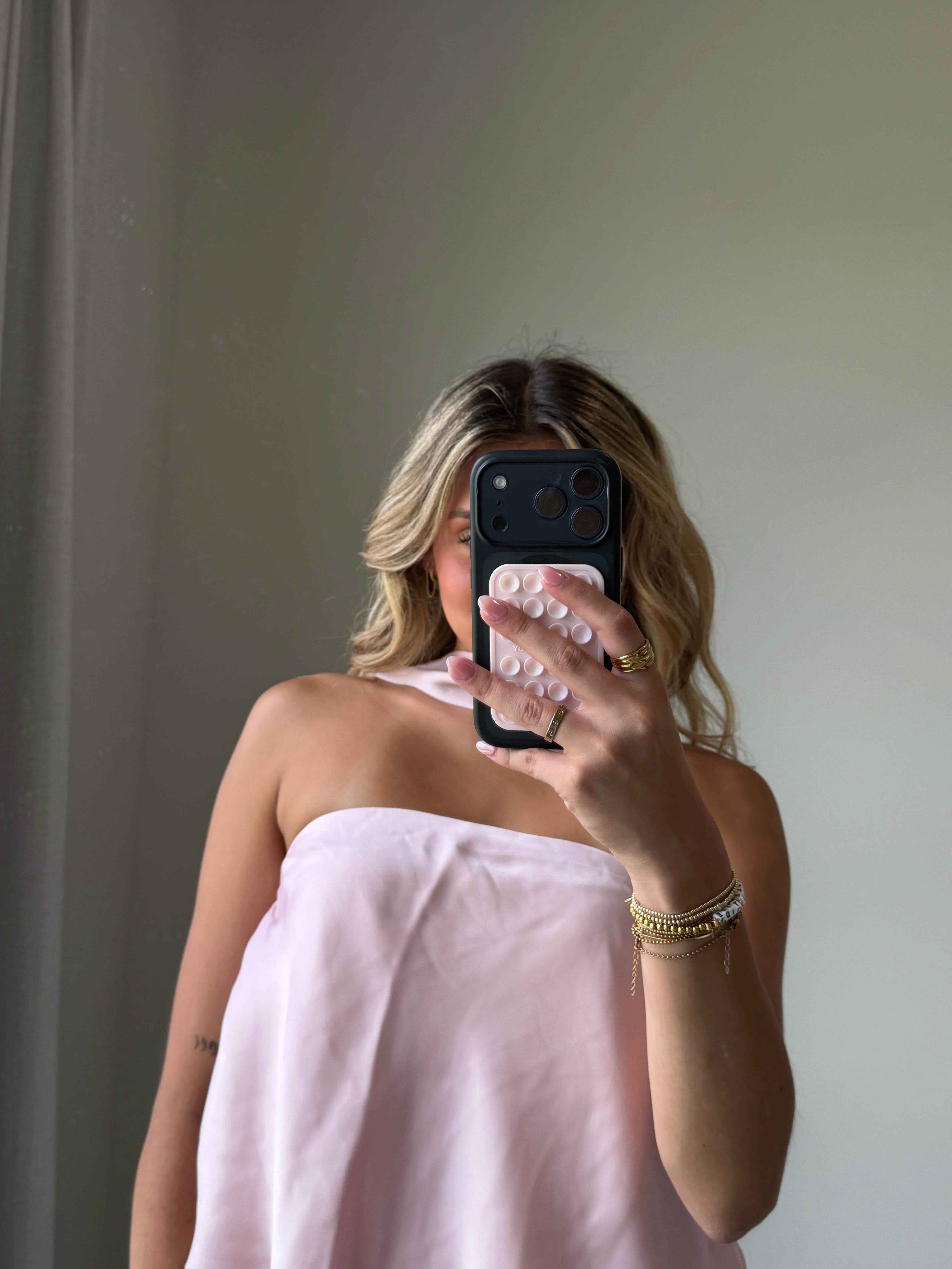 Sav Strapless Scarf Satin Top - Pink