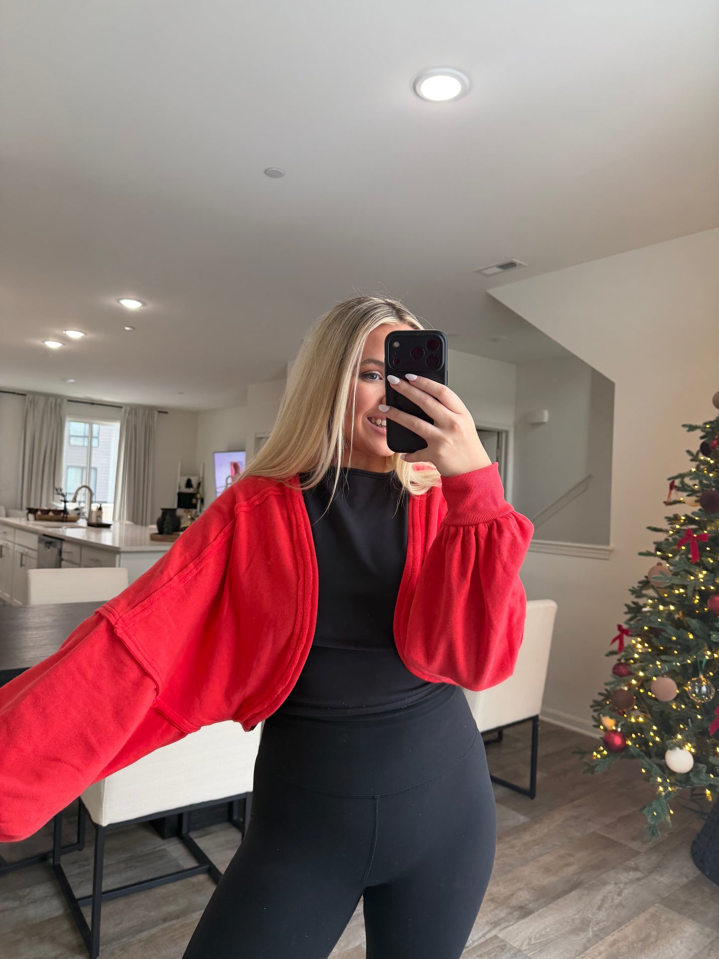 Ayla French Terry Bolero Shrug - Tangelo Red