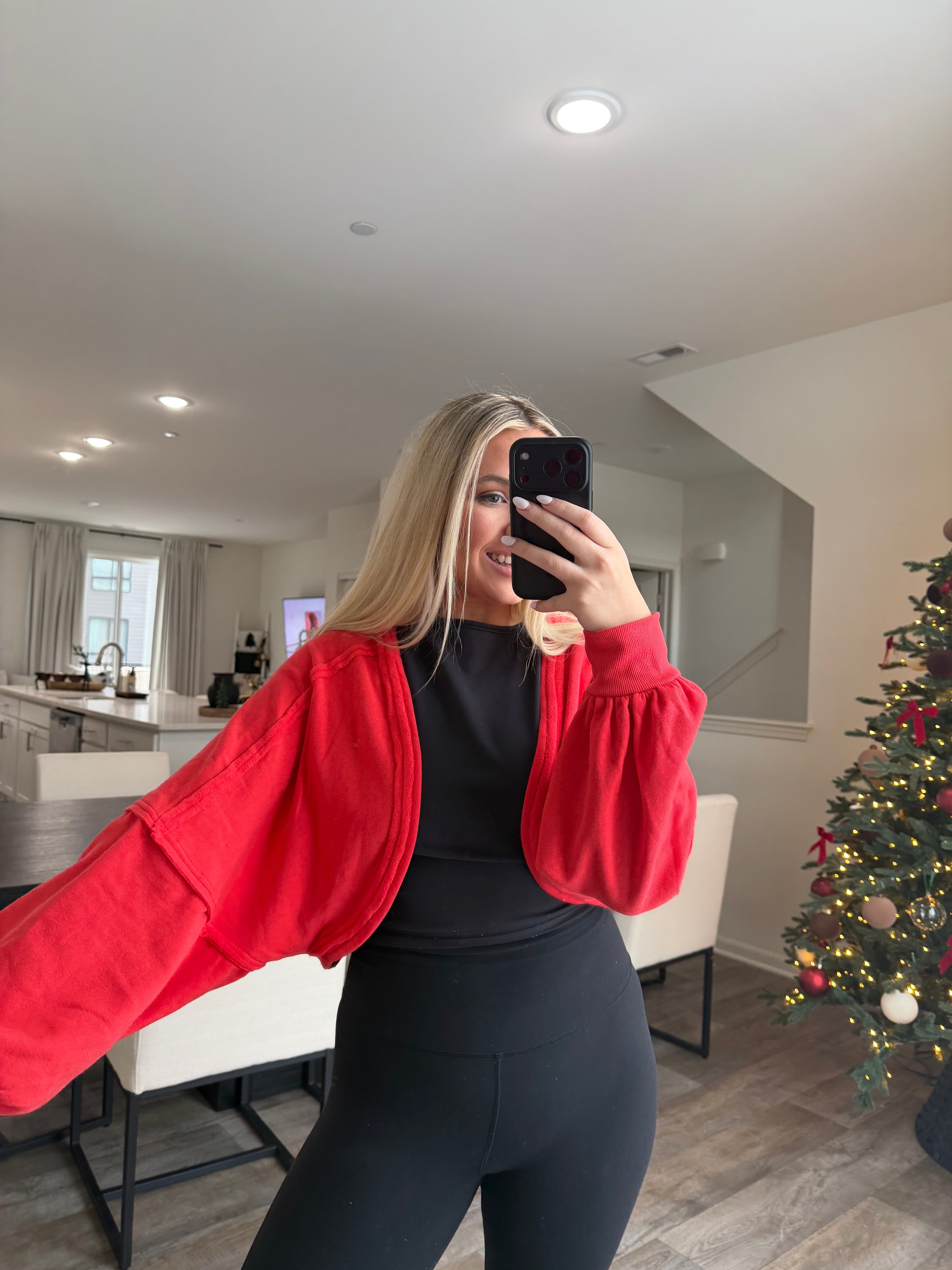 Ayla French Terry Bolero Shrug - Tangelo Red