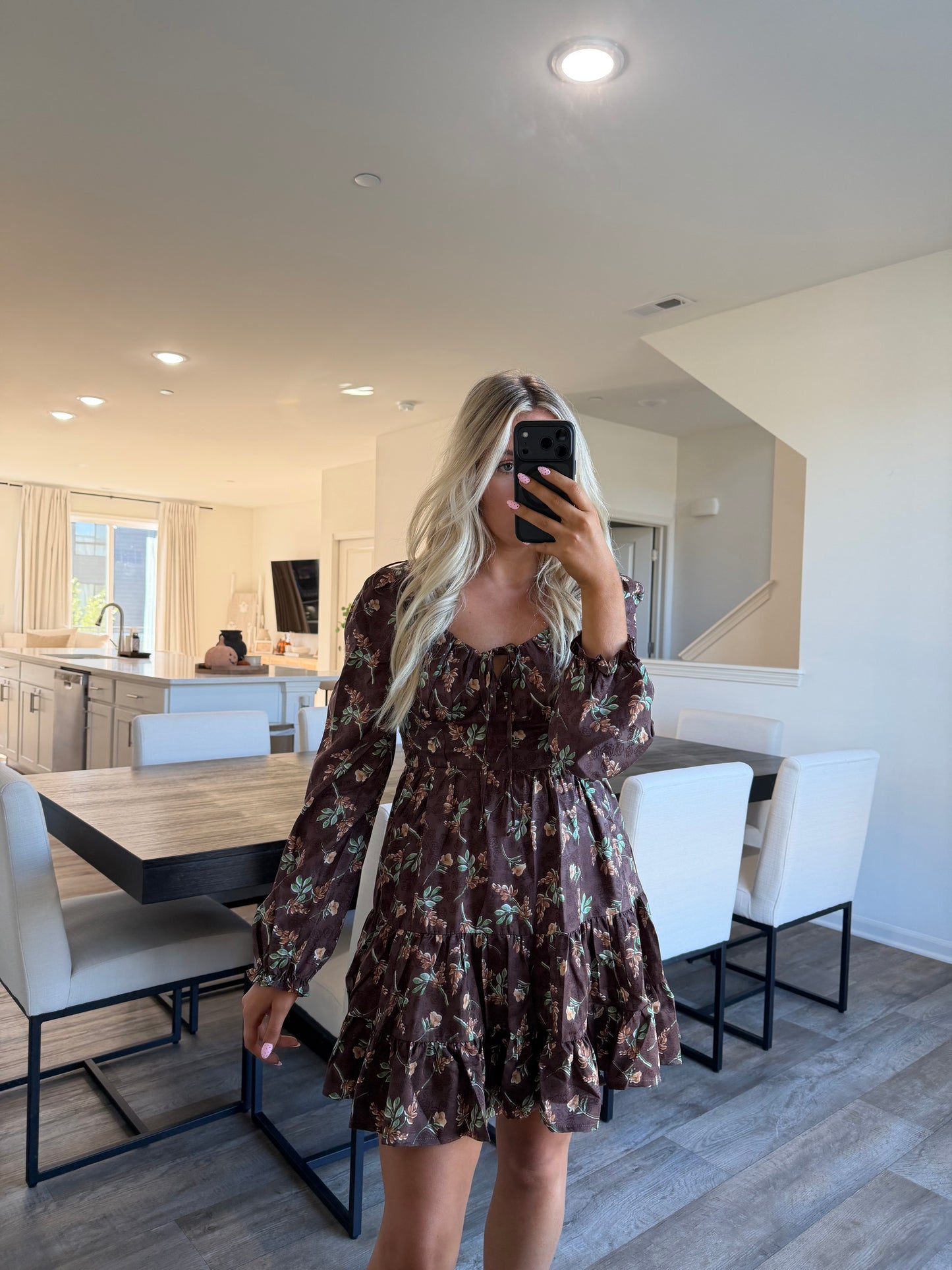 Riann Floral Mini Dress - Brown