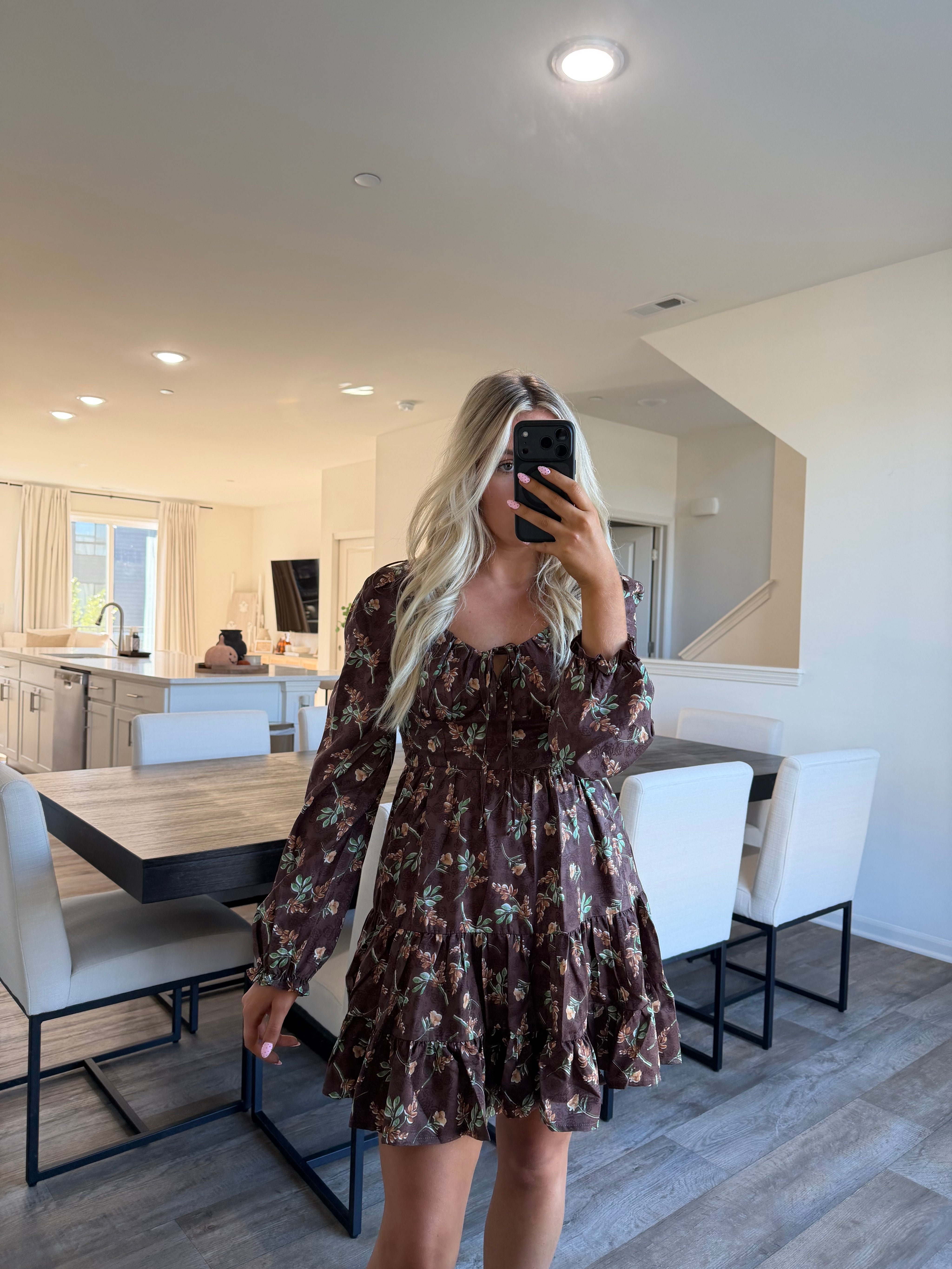 Riann Floral Mini Dress - Brown