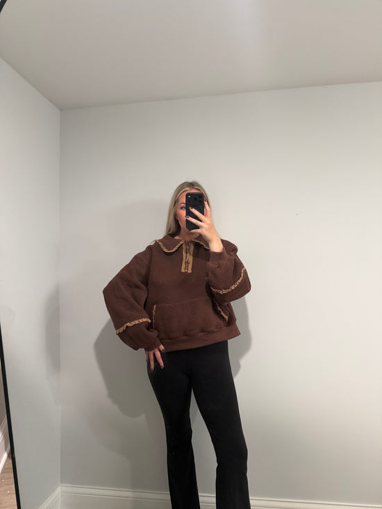 Kinsley Maple Gingham Sherpa Sweater - Brown