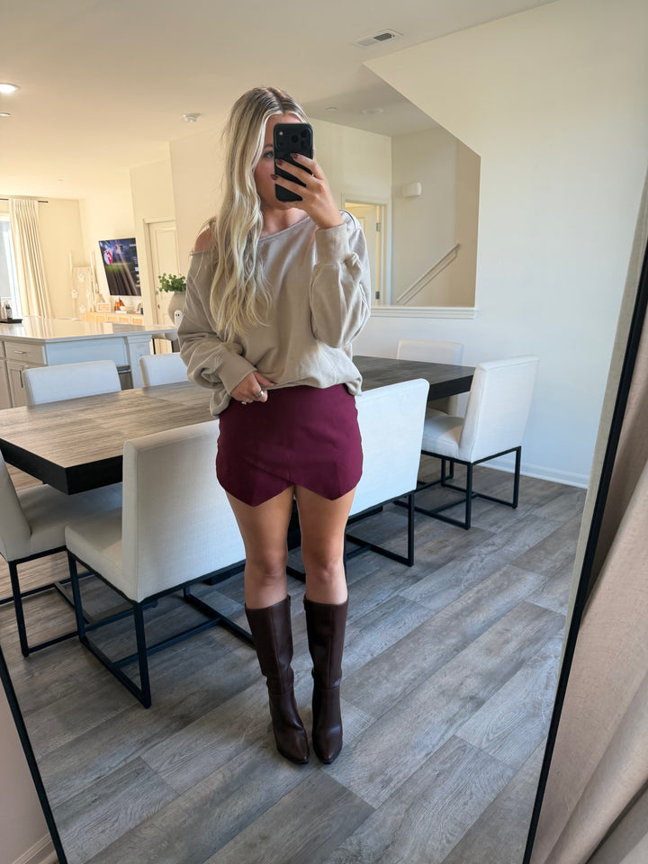 Marnie Asymmetrical Skort - Burgundy