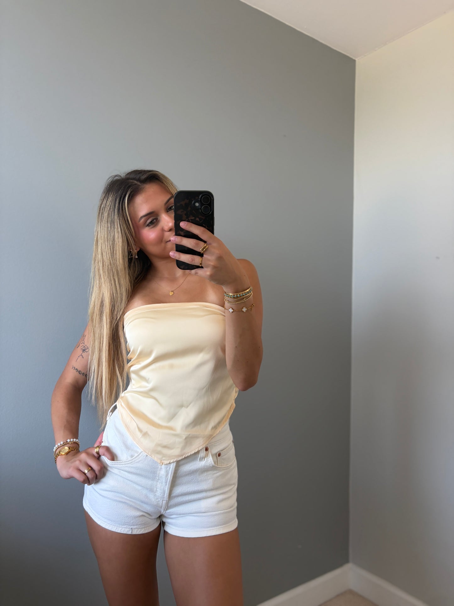 Zoe Butter Lemon Scarf Strapless Satin Top - Yellow
