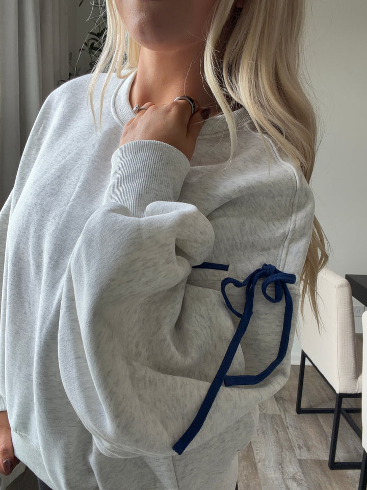 Blaire Bow Detail Sweater - Light Gray/Blue