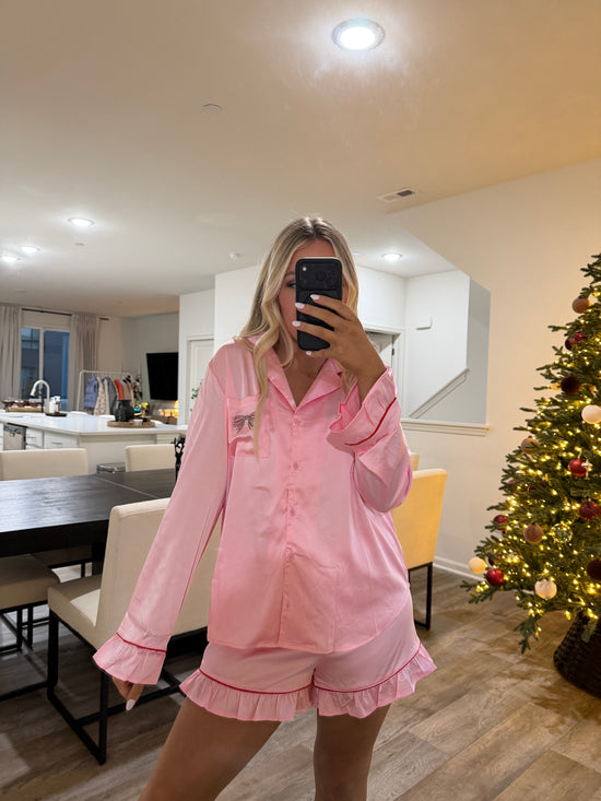 Cindy Pink Holiday Bow Pajamas - Pink
