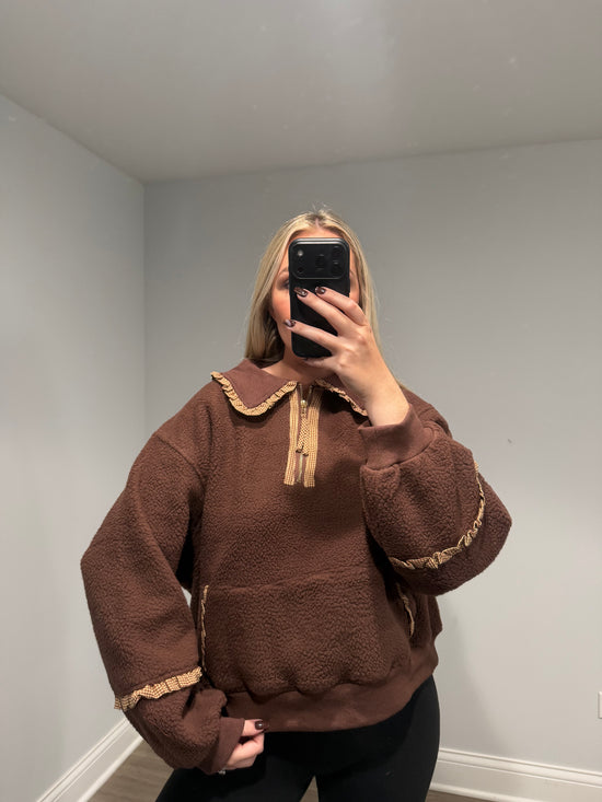 Kinsley Maple Gingham Sherpa Sweater - Brown