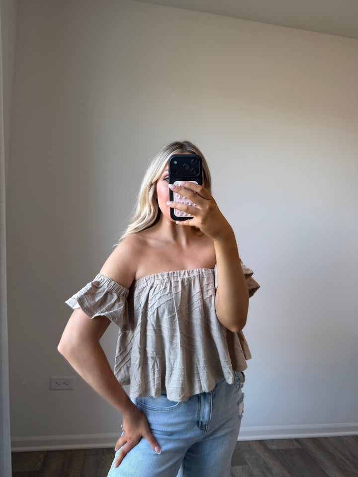 Piper Off The Shoulder Textured Top - Taupe