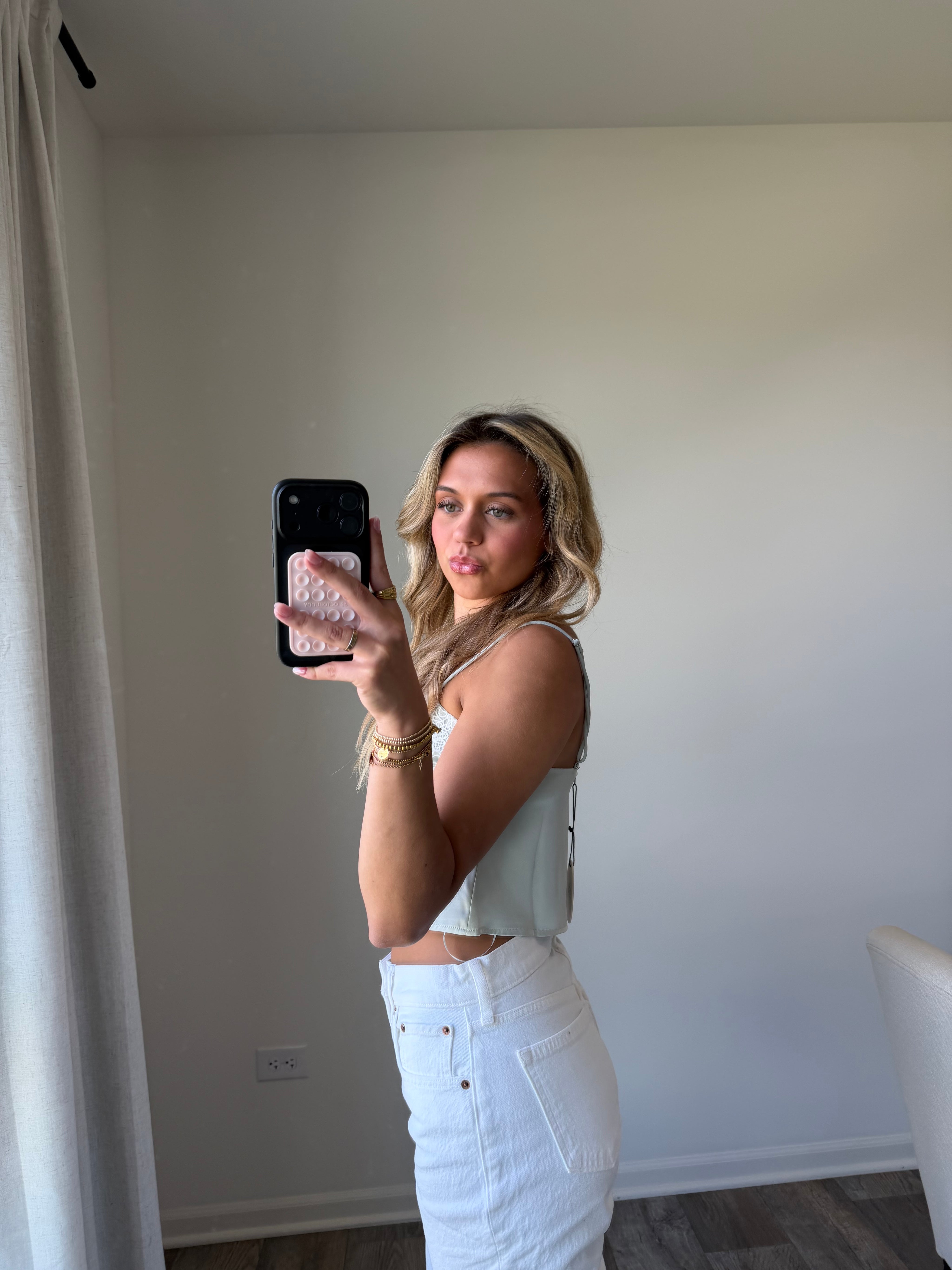 Jules Lace Tank Cropped - Light Sage